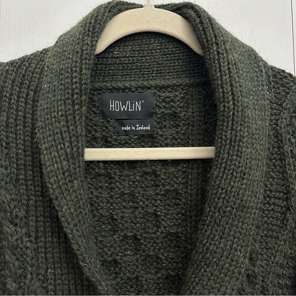 Howlin' Cable-Knit Shawl Collar Wool Cardigan In Green Size Medium - Picture 4 of 8